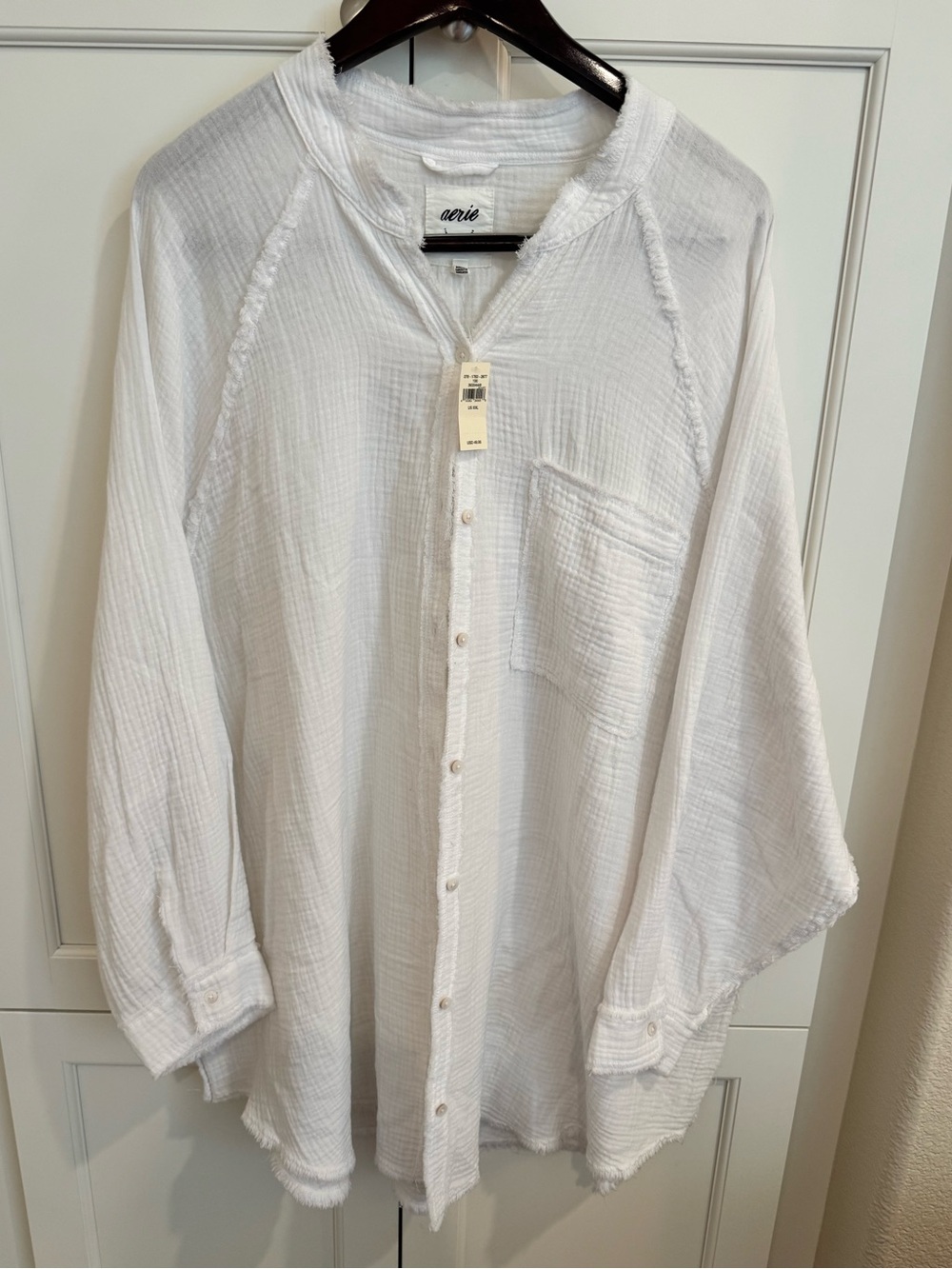 Aerie Gauzy Coverup Shirt Cotton White XXL NWT